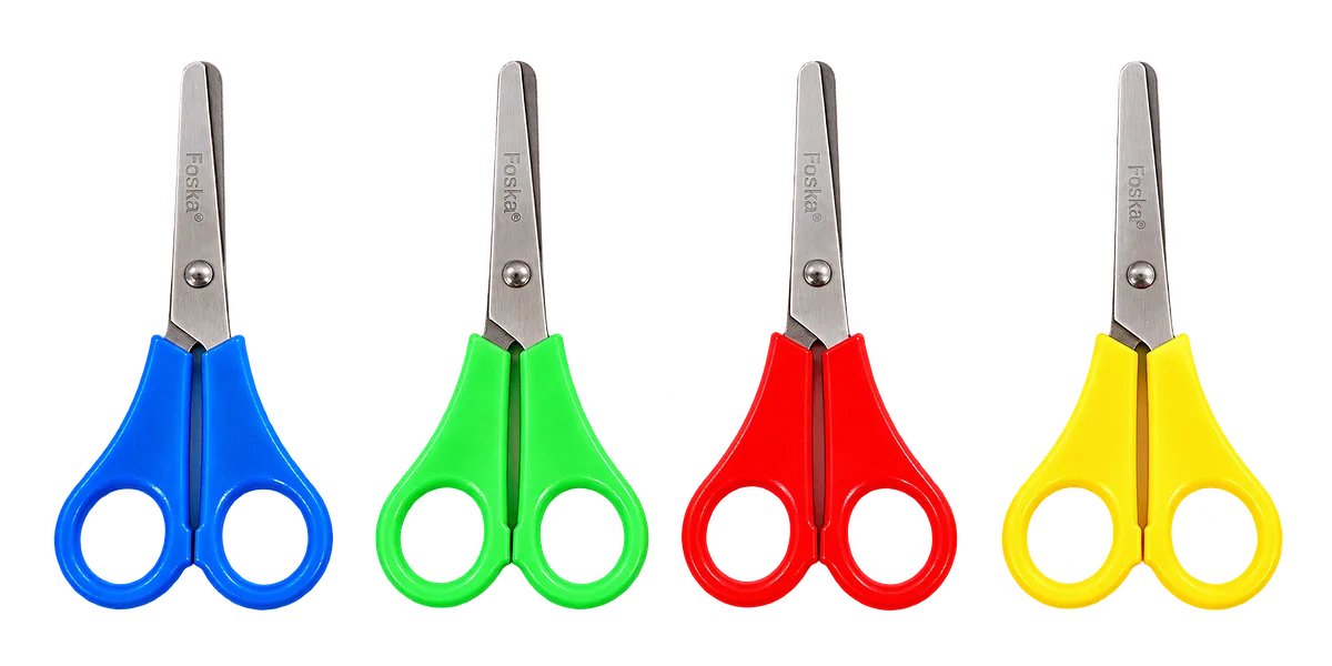Tijera Infantil Foska 5" con Punta Redonda y Regla 5 cm para Niños, Colores Surtidos