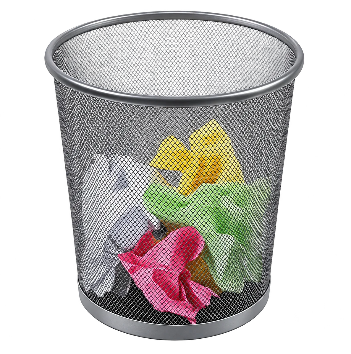 Cesto de Basura Metálico Redondo Grande 14" Foska HY65001, Plateado