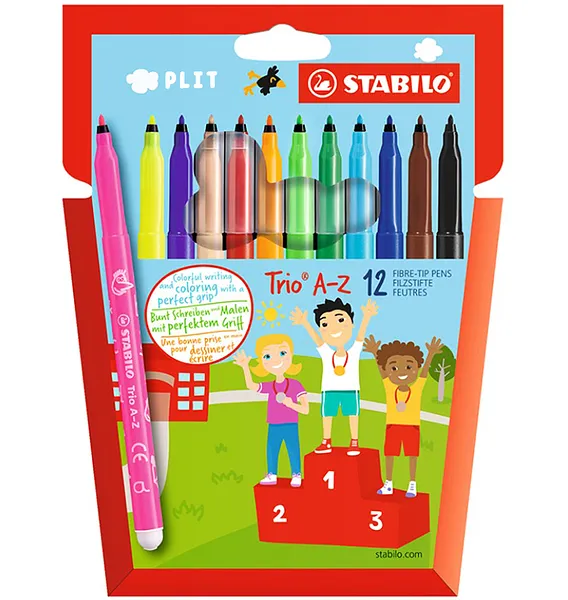 Marcadores Infantiles STABILO Trio A-Z Punta Fina 0.7 mm, 12 Colores Surtidos