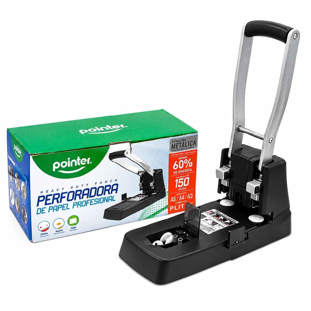 Perforadora Heavy Duty de 2 Hoyos para 150 Hojas - Pointer PU-19150